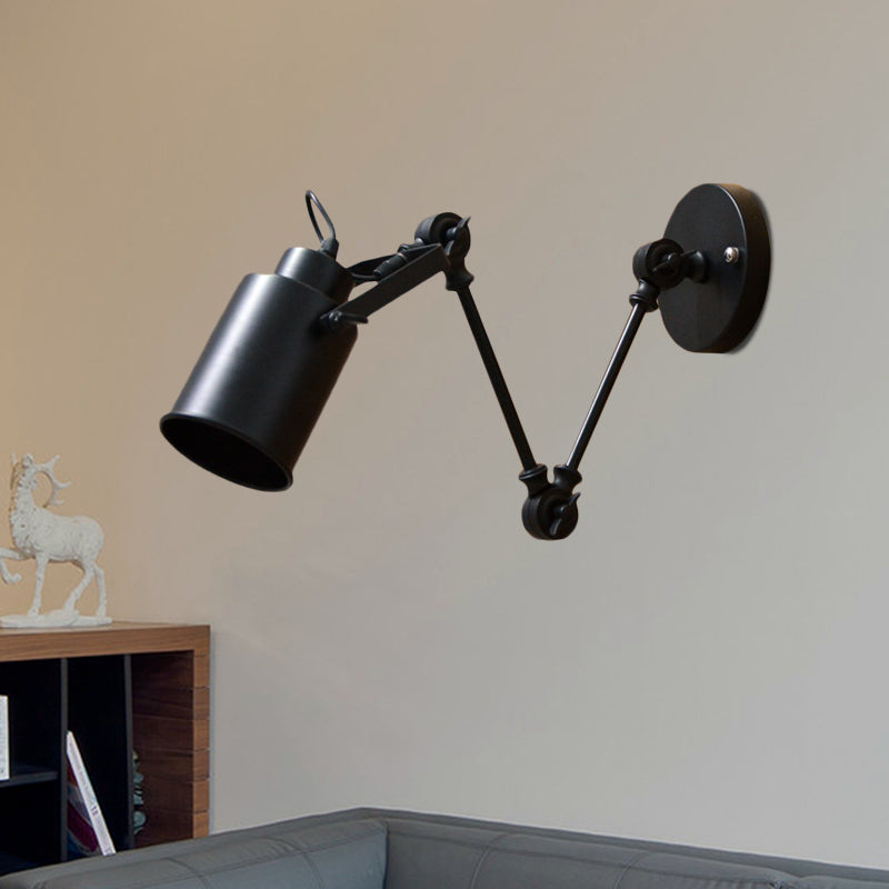 Black 1 Head Sconce Lighting Industrial Iron Swing Arm Wall Mounted Lamp for Corridor