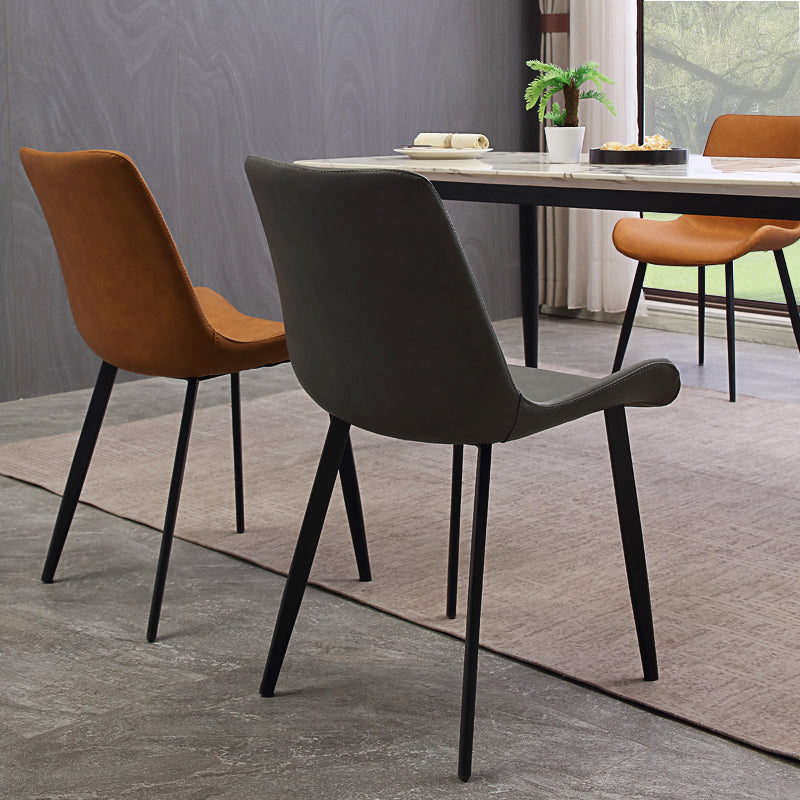 Upholstered Armless Dining Chairs Faux Leather and Metal Dining Chairs