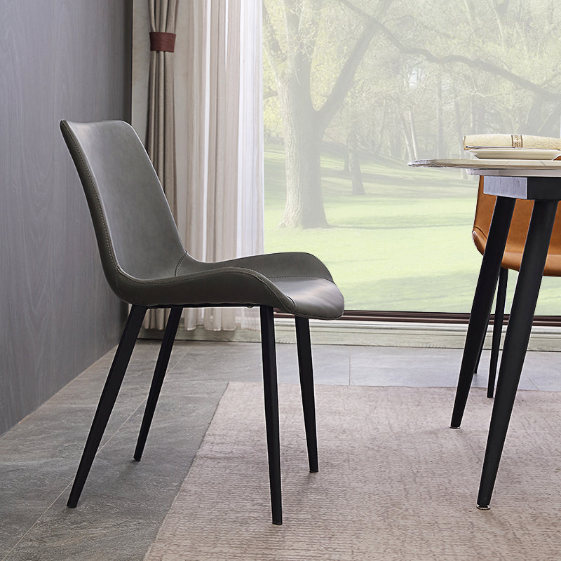 Upholstered Armless Dining Chairs Faux Leather and Metal Dining Chairs