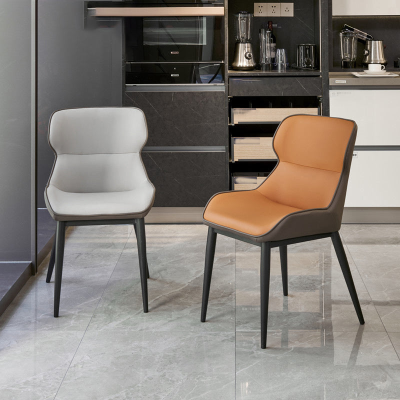 Industrial Low Back Dining Chairs Faux Leather Armless Side Chair