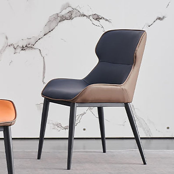 Industrial Low Back Dining Chairs Faux Leather Armless Side Chair