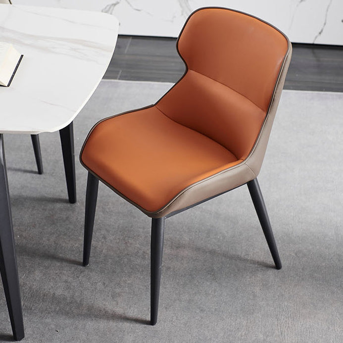 Industrial Low Back Dining Chairs Faux Leather Armless Side Chair