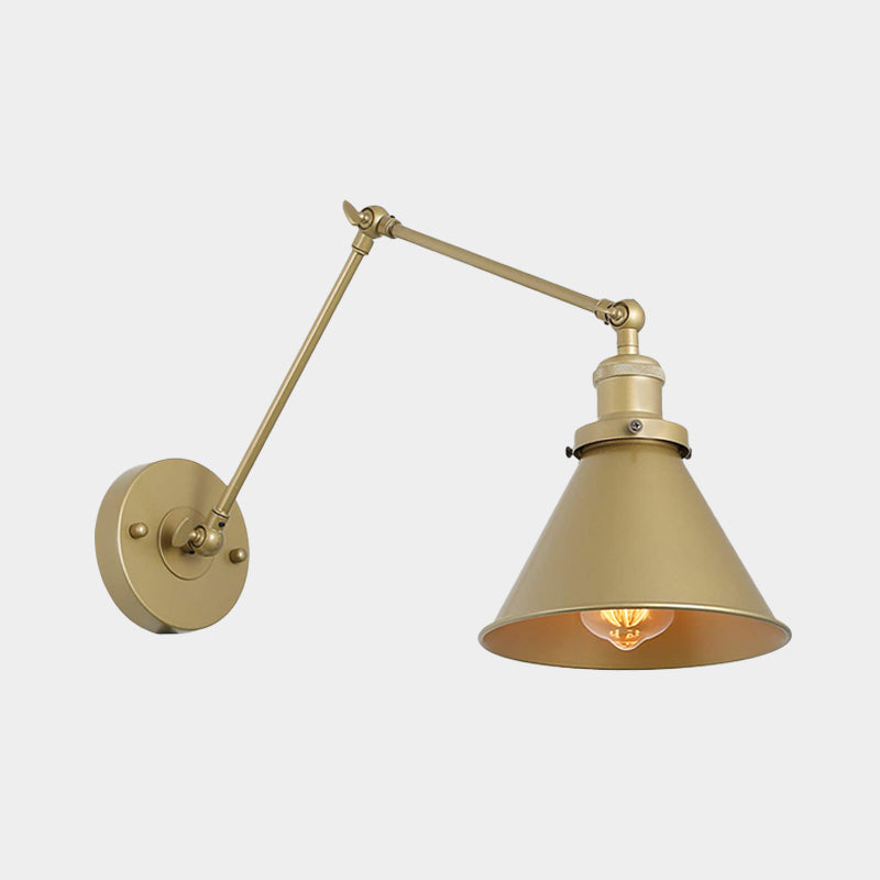 Iron Gold Finish Sconce Lamp Swing Arm 1-Head Industrial Plug-In Wall Mounted Light with Swing Arm