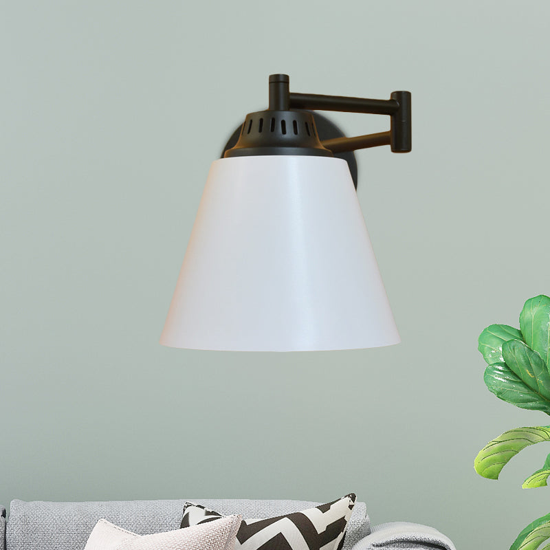 Black/White 1 Head Wall Light Sconce Vintage Iron Conical Swing Arm Wall Mounted Lamp for Study Room