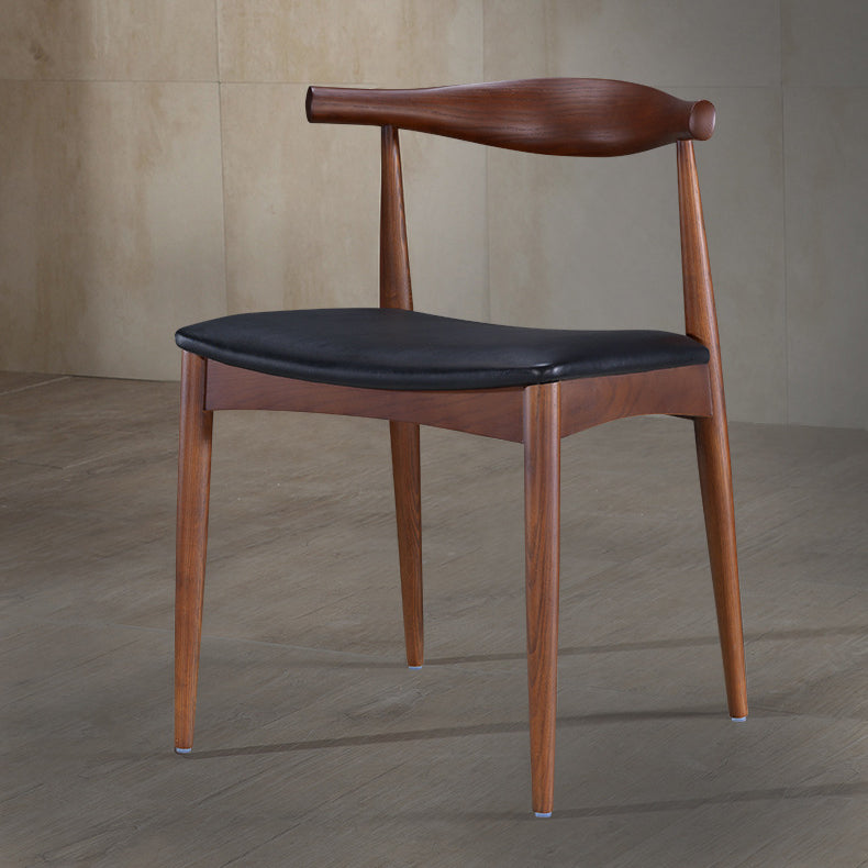 Modern Dining Side Chair Solid Wood and Leather Curved Open Back Armless Chair