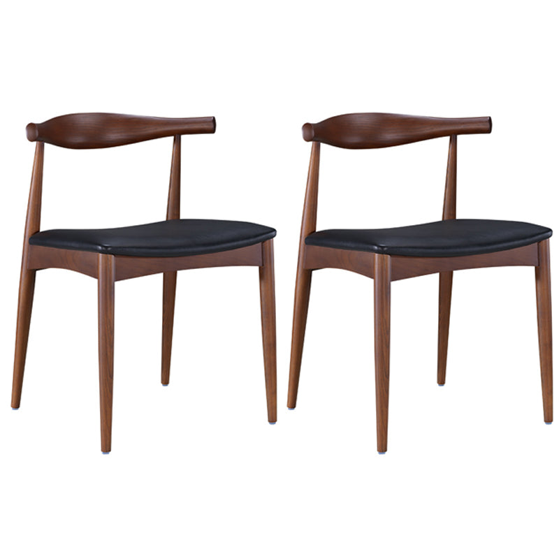 Modern Dining Side Chair Solid Wood and Leather Curved Open Back Armless Chair