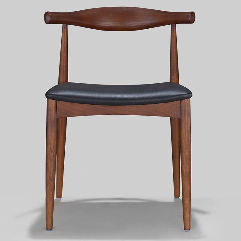 Modern Dining Side Chair Solid Wood and Leather Curved Open Back Armless Chair