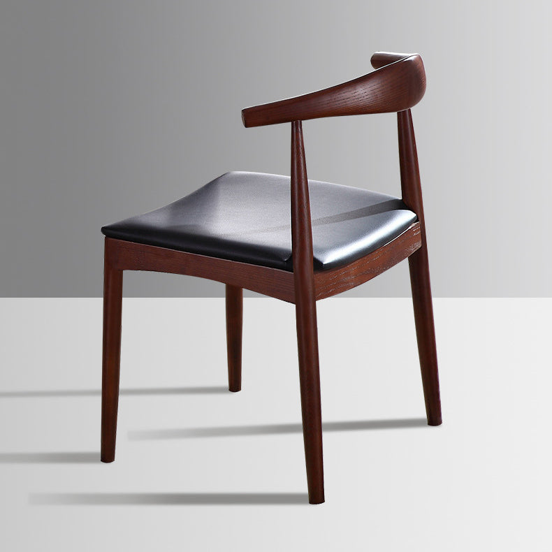 Modern Dining Side Chair Solid Wood and Leather Curved Open Back Armless Chair