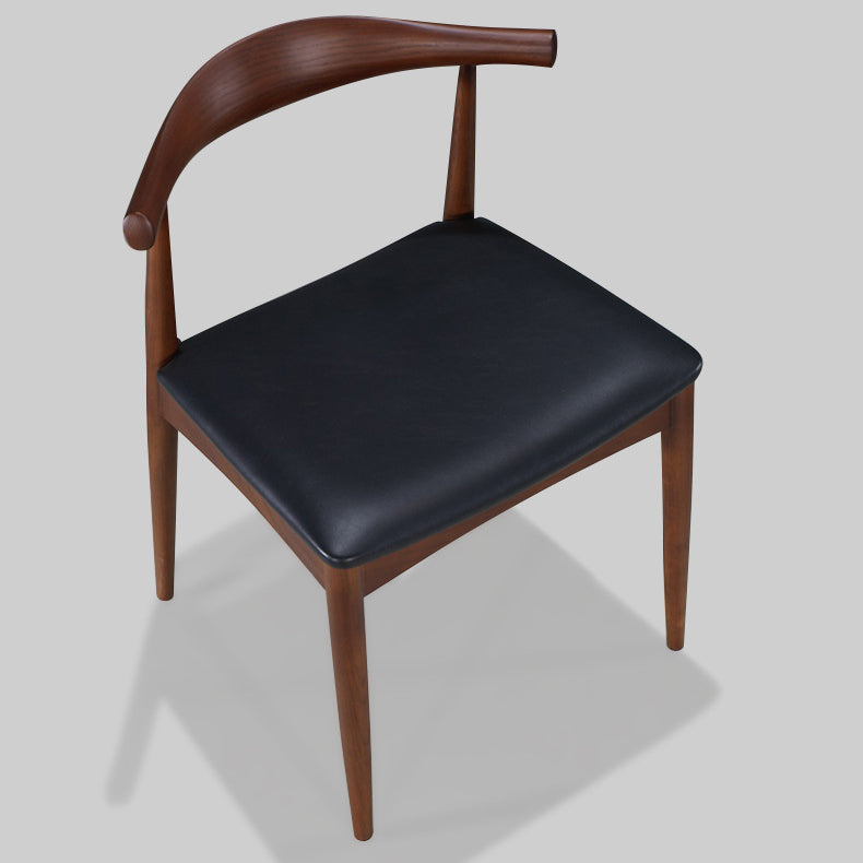 Modern Dining Side Chair Solid Wood and Leather Curved Open Back Armless Chair