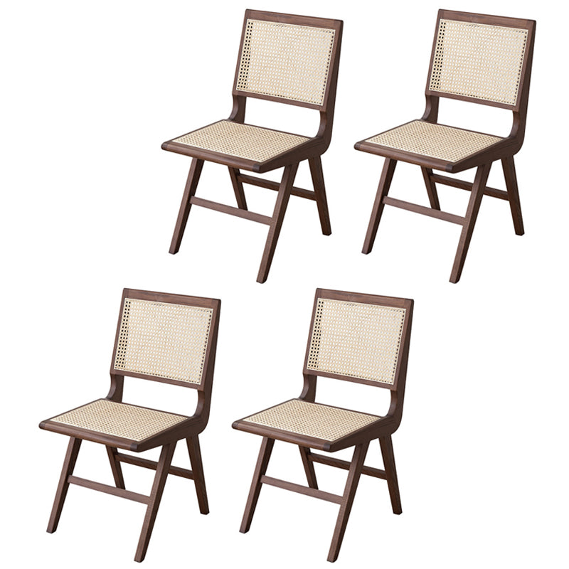 Contemporary Dining Side Chair Solid Wood and Rattan Open Back Armless Chair