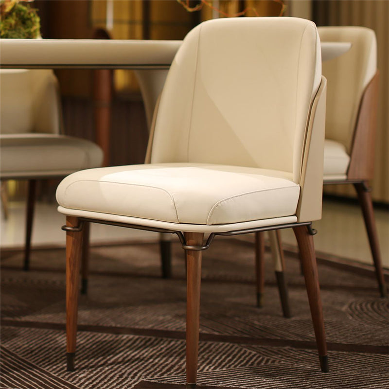 Parsons Leather Dining Chair Contemporary Conference Room Beige Side Chair
