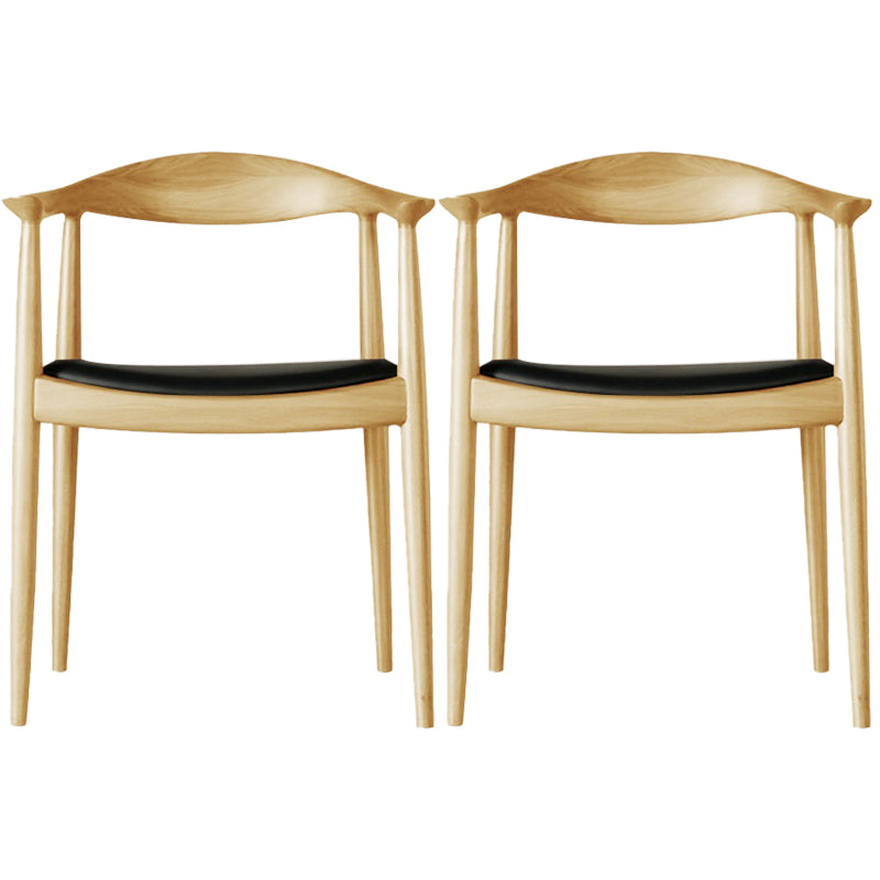 Contemporary Rubberwood Open Arm Chair Natural Leather Dining Chair