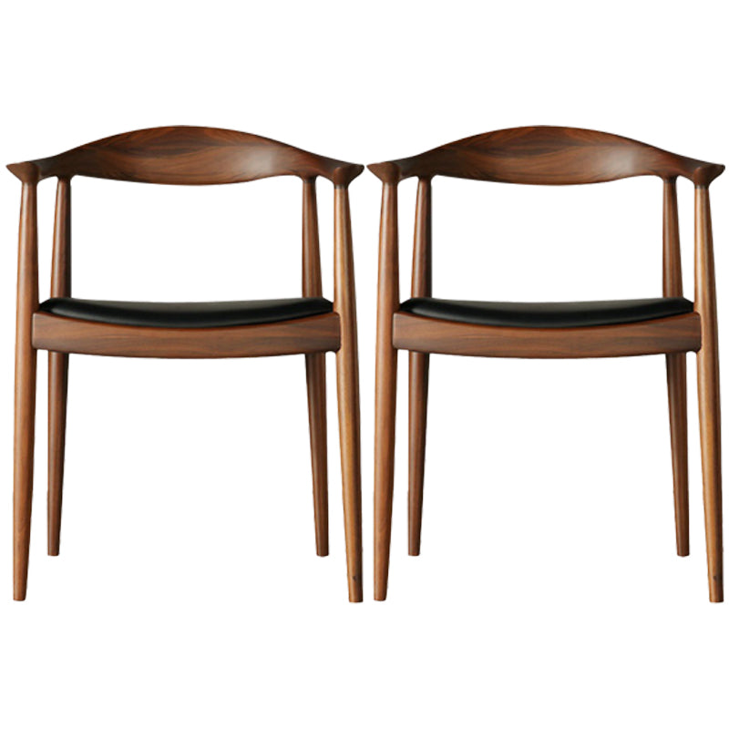 Contemporary Rubberwood Open Arm Chair Natural Leather Dining Chair