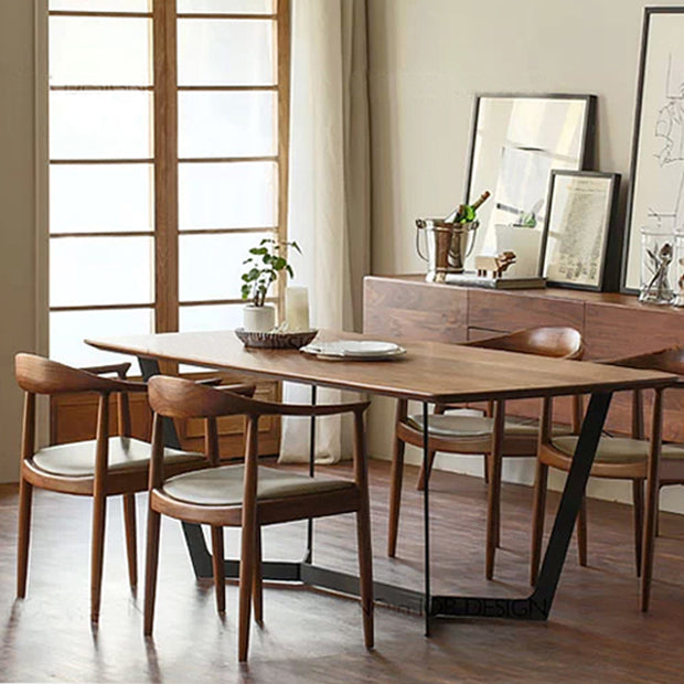 Contemporary Rubberwood Open Arm Chair Natural Leather Dining Chair