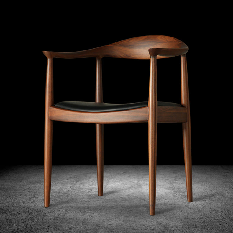 Contemporary Rubberwood Open Arm Chair Natural Leather Dining Chair