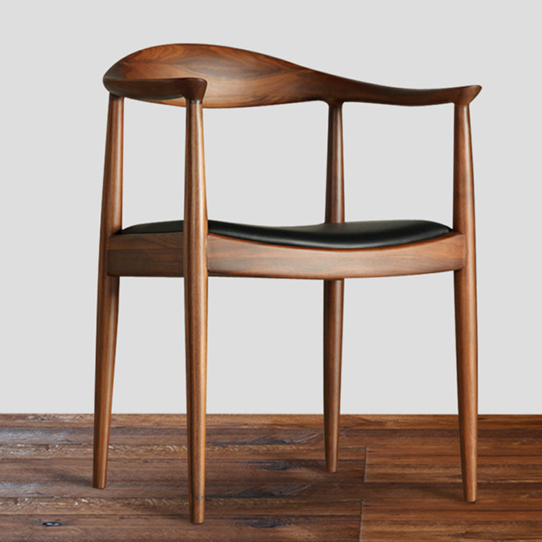 Contemporary Rubberwood Open Arm Chair Natural Leather Dining Chair