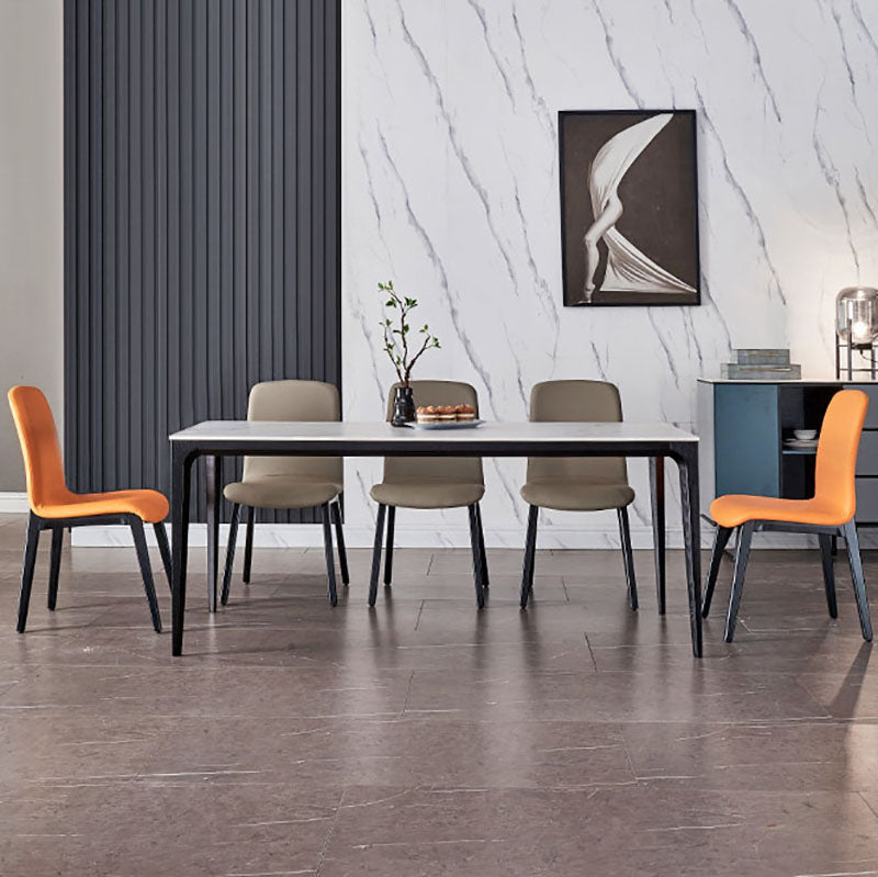 Minimalist Solid Back Dining Chairs Microfiber Leather Dining Chairs