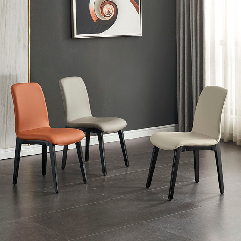 Minimalist Solid Back Dining Chairs Microfiber Leather Dining Chairs