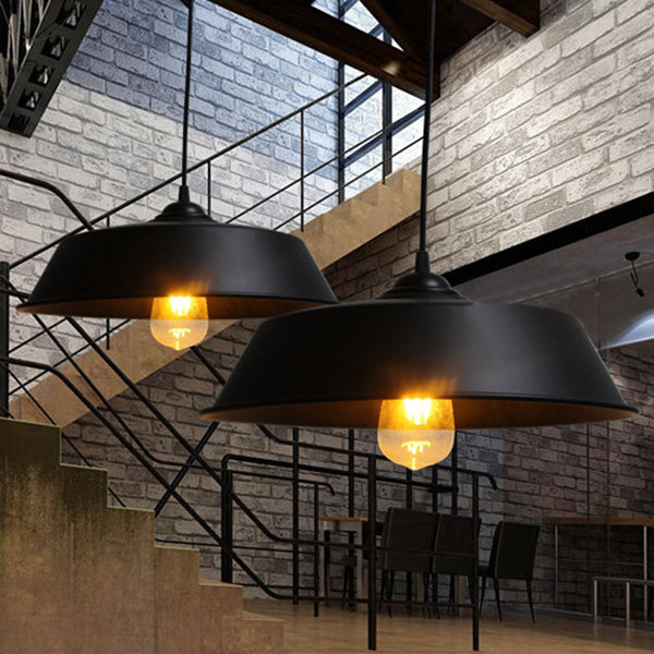 1 Light Barn Pendant Lamp Farmhouse Black/White Metal Height Adjustable Hanging Ceiling Light for Bar