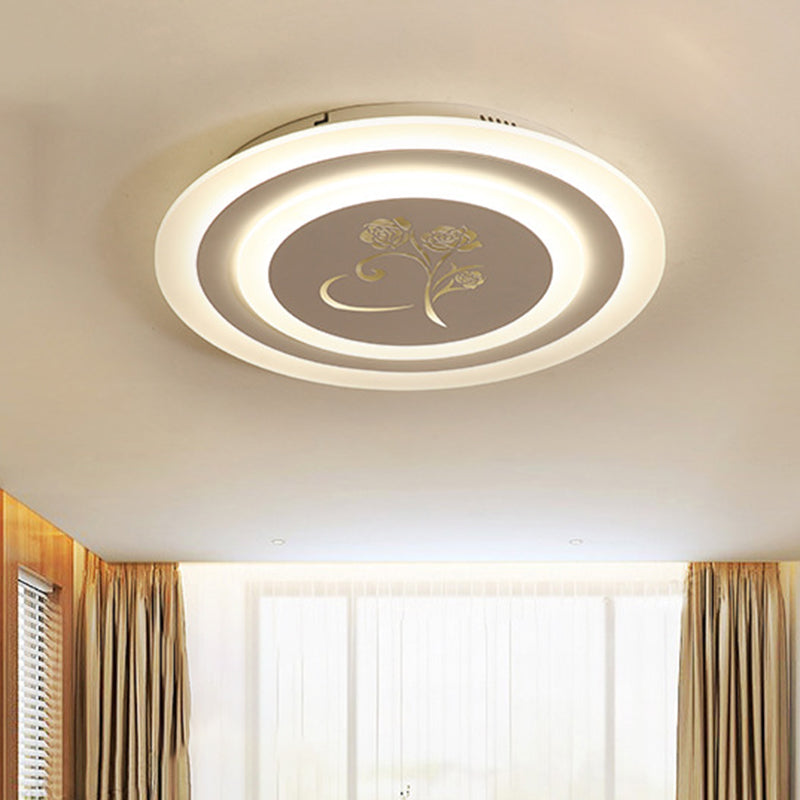 Acrylic Circle Flush Light Fixture Modernist LED White Ceiling Mounted with Rose Pattern