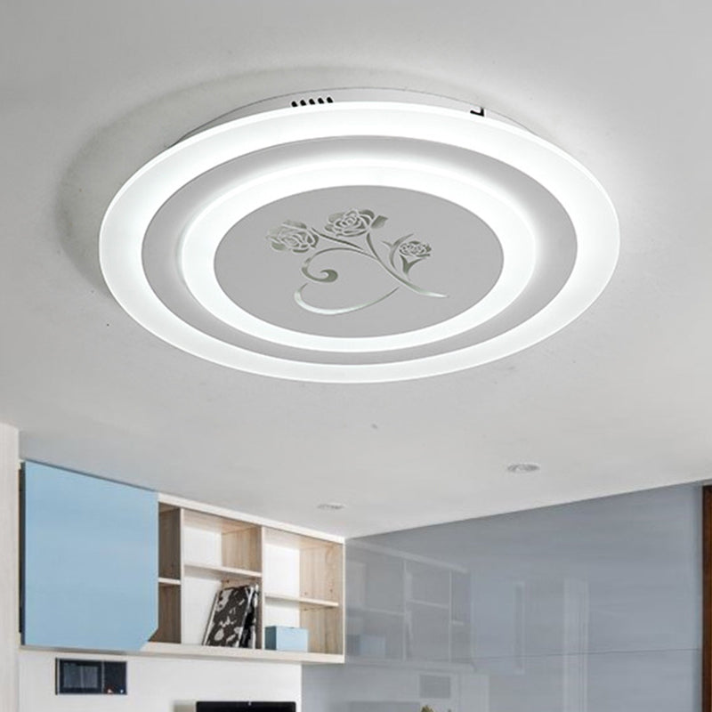 Acrylic Circle Flush Light Fixture Modernist LED White Ceiling Mounted with Rose Pattern