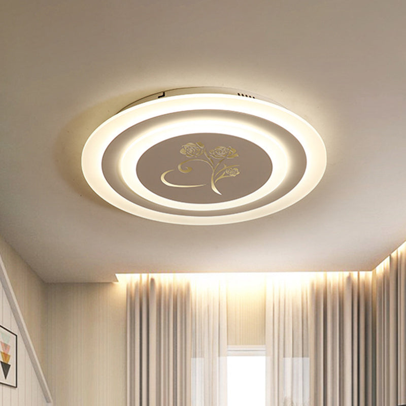 Acrylic Circle Flush Light Fixture Modernist LED White Ceiling Mounted with Rose Pattern