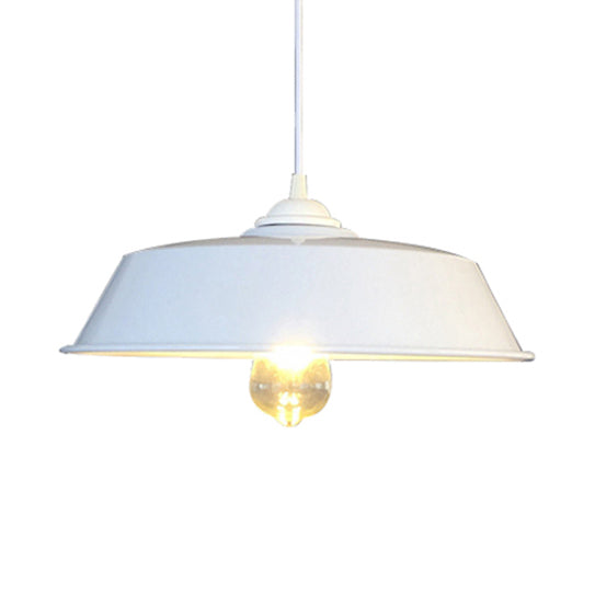 1 Light Barn Pendant Lamp Farmhouse Black/White Metal Height Adjustable Hanging Ceiling Light for Bar