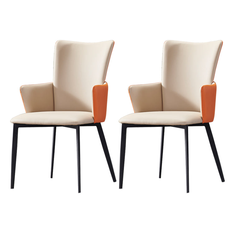 Contemporary Hotel Solid Back Arm Chair Leather Matte Finish Dining Chair