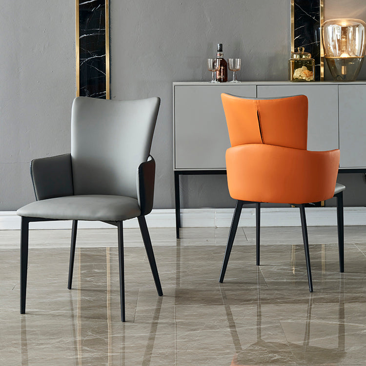 Contemporary Hotel Solid Back Arm Chair Leather Matte Finish Dining Chair