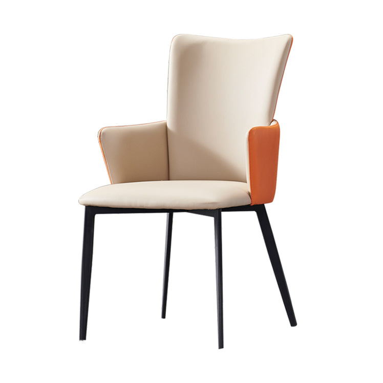 Contemporary Hotel Solid Back Arm Chair Leather Matte Finish Dining Chair