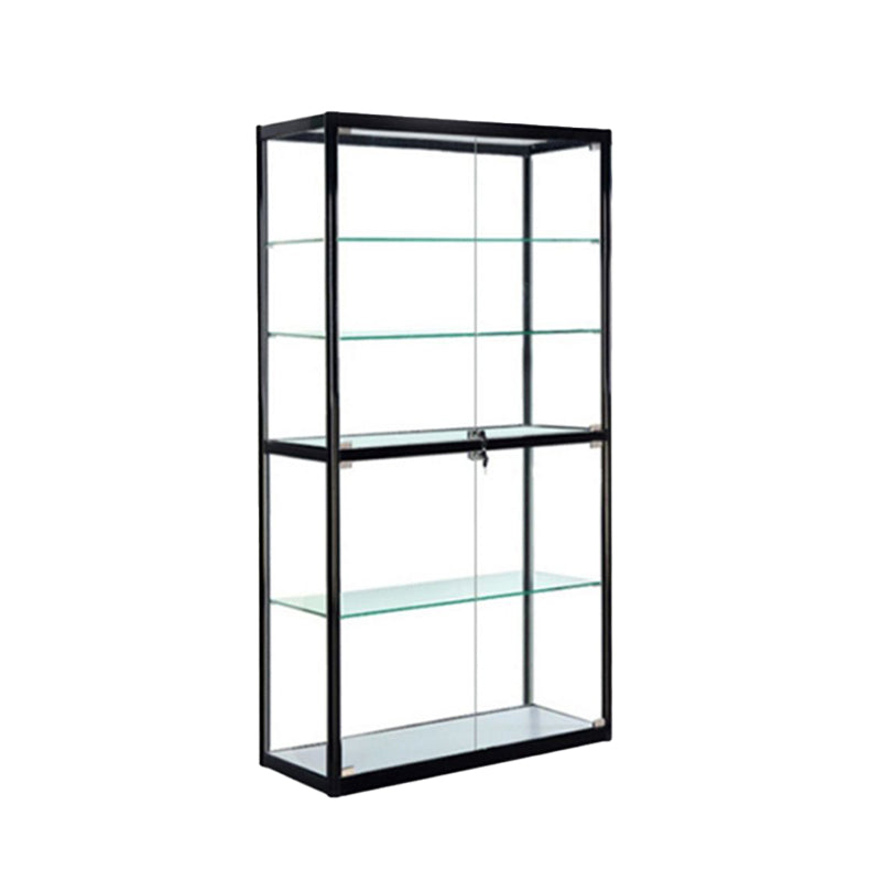 Modern Display Stand Black Frame Locking Curio Cabinet with Glass Shelves