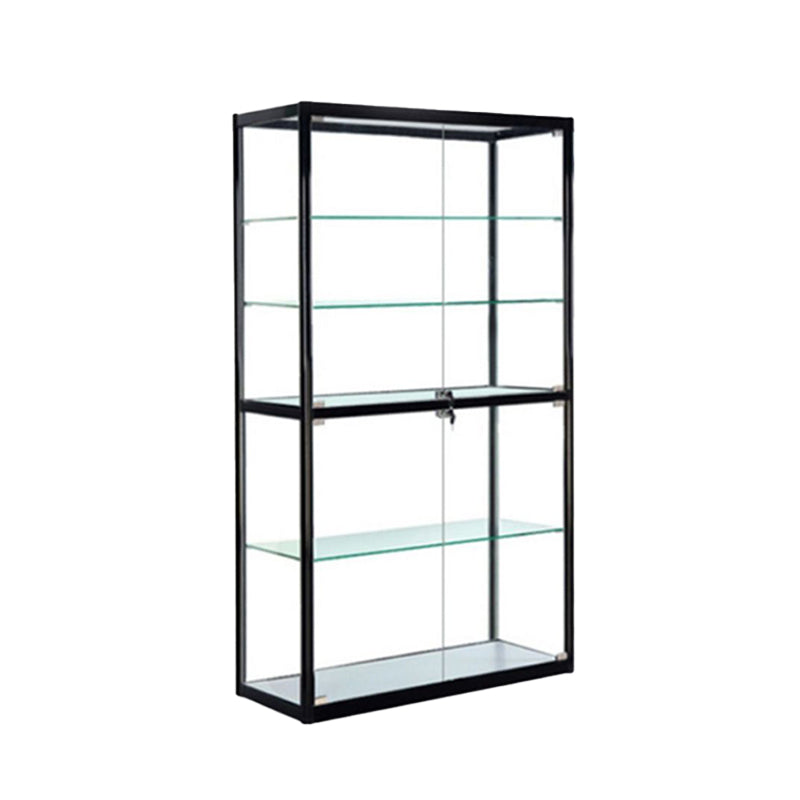 Modern Display Stand Black Frame Locking Curio Cabinet with Glass Shelves