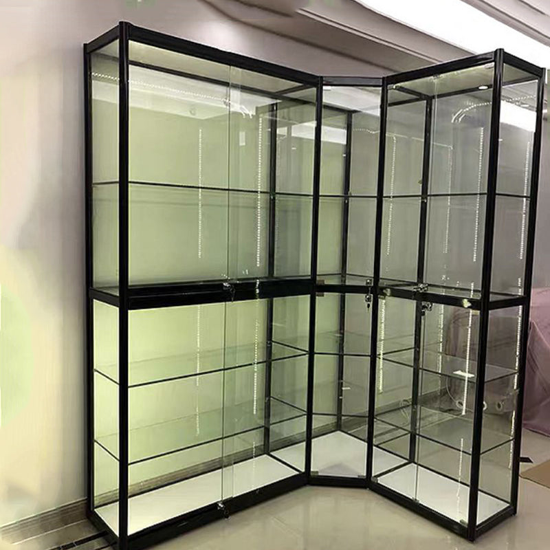 Modern Display Stand Black Frame Locking Curio Cabinet with Glass Shelves