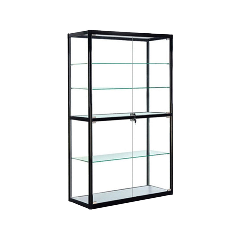 Modern Display Stand Black Frame Locking Curio Cabinet with Glass Shelves