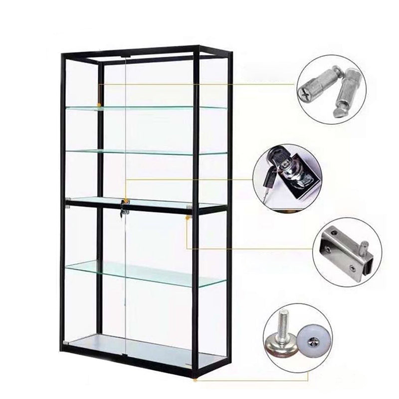 Modern Display Stand Black Frame Locking Curio Cabinet with Glass Shelves