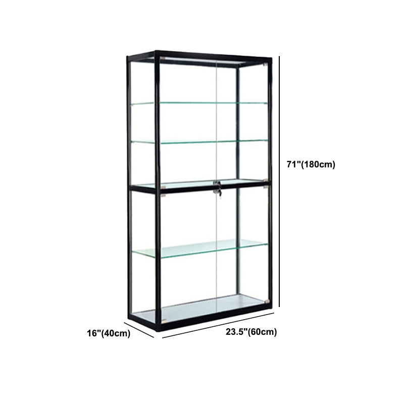 Modern Display Stand Black Frame Locking Curio Cabinet with Glass Shelves