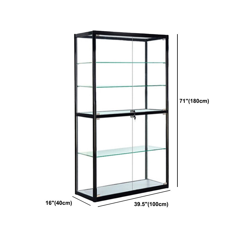 Modern Display Stand Black Frame Locking Curio Cabinet with Glass Shelves