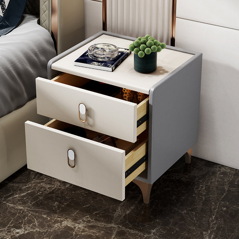 Modern Drawer Storage Night Table Faux Leather Nightstand with Legs