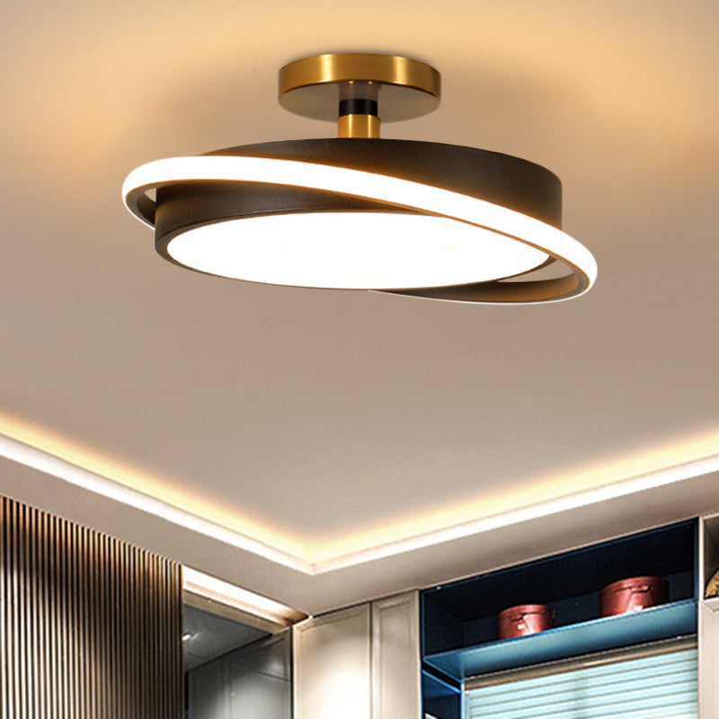 Drum Bedroom Flush Light Fixture Metal 18"/21.5" Dia LED Modernism Semi Flush Lamp in White/Black with Rotatable Ring, White/Warm Light