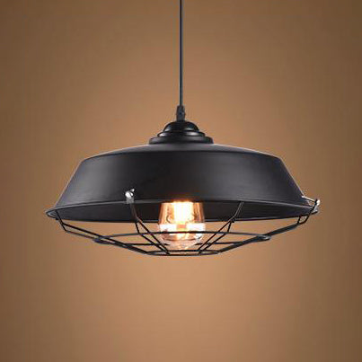 1 Light Barn Pendant Lamp Farmhouse Black/White Metal Height Adjustable Hanging Ceiling Light for Bar