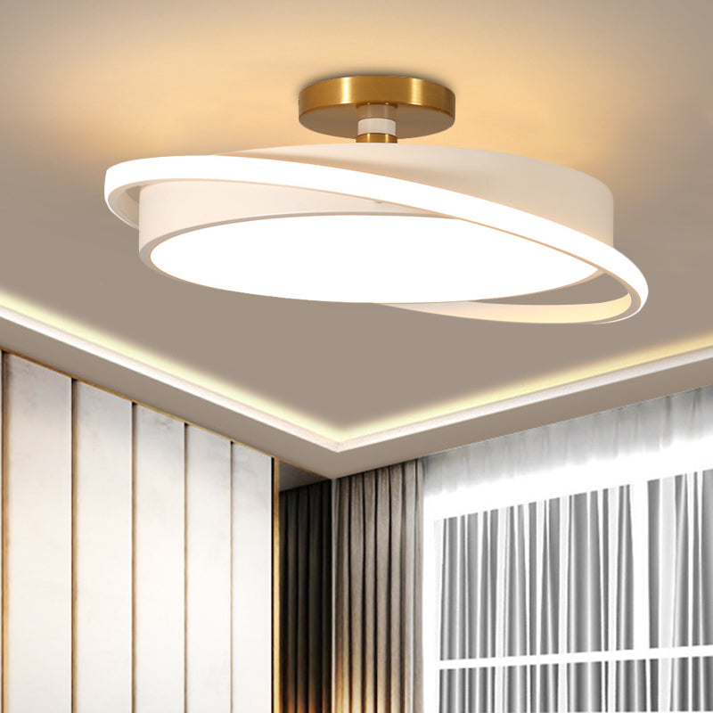 Drum Bedroom Flush Light Fixture Metal 18"/21.5" Dia LED Modernism Semi Flush Lamp in White/Black with Rotatable Ring, White/Warm Light