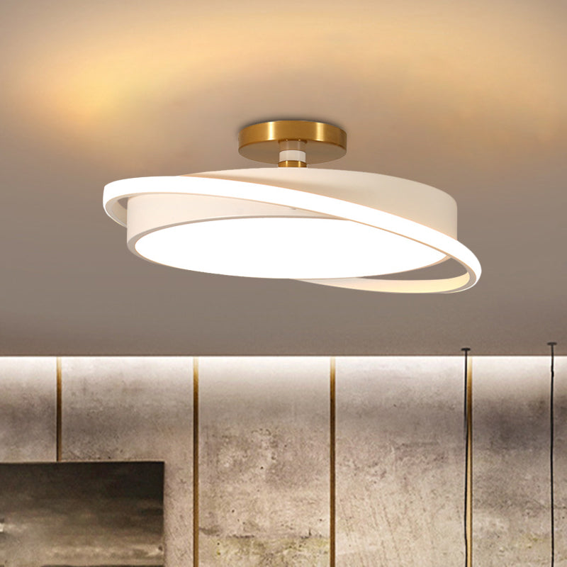 Drum Bedroom Flush Light Fixture Metal 18"/21.5" Dia LED Modernism Semi Flush Lamp in White/Black with Rotatable Ring, White/Warm Light