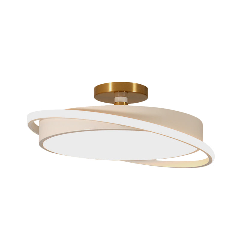 Drum Bedroom Flush Light Fixture Metal 18"/21.5" Dia LED Modernism Semi Flush Lamp in White/Black with Rotatable Ring, White/Warm Light