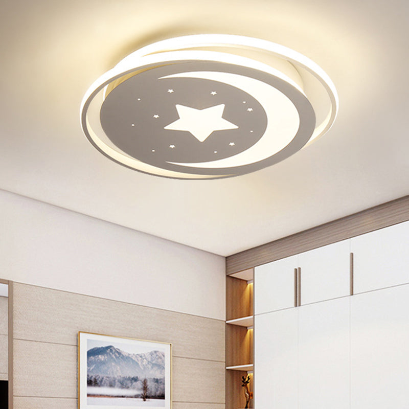 Acrylic Moon and Stars Flush Light Modern LED White Ceiling Flush Mount in White/Warm Light, 16"/19.5" Width