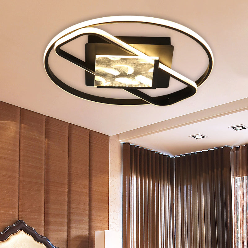 Moderne Ring und quadratische Flushmount Acryl LED Schlafzimmer Decke Flush Mount in Schwarz