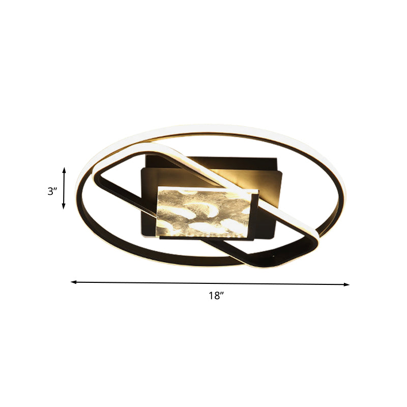 Modern Ring and Square Flushmount Acrylic LED Bedroom Ceiling Flush Mount in Black