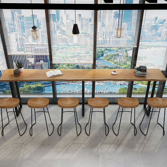 Metal Bar Table Rectangle Wood Top Bistro Pub Table Modern Style Breakfast Table