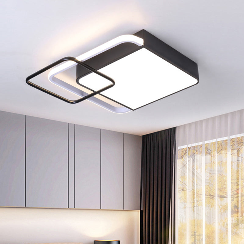 Éclairage carré flushmount noir luminaire encastré LED moderne en métal, blanc / lumière chaude, 18 "/ 21,5" de large