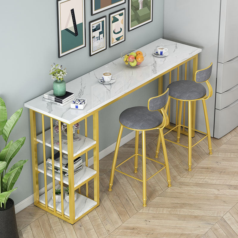 Faux Marble Counter Height Bar Table Glam Metal Base Counter Wine Table