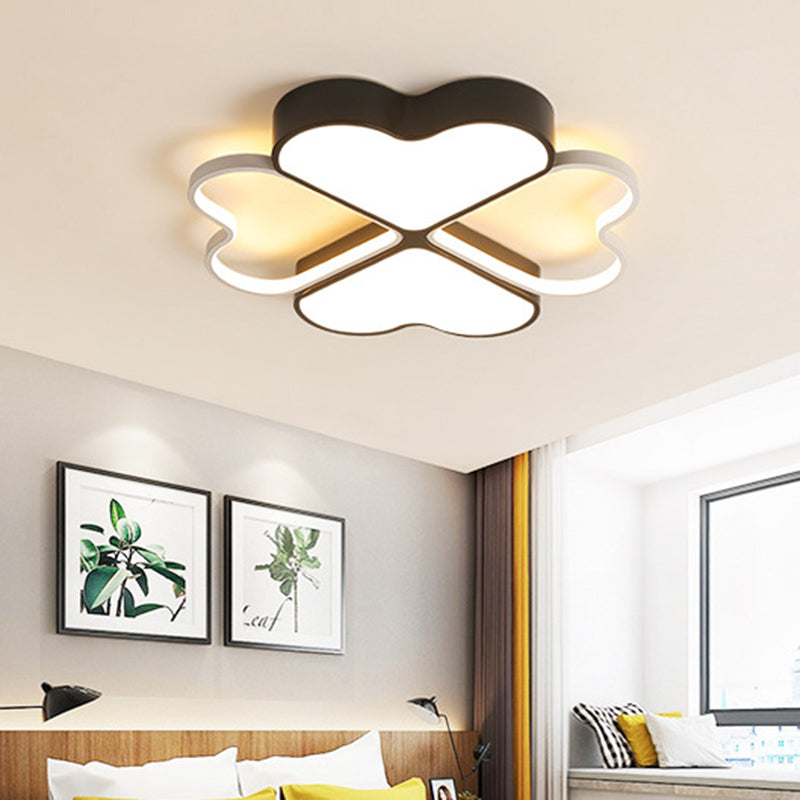 Clover Ceiling Flush Mount Contemporary Metal LED Black Flush Light Fixture for Bedroom in Warm/White Light